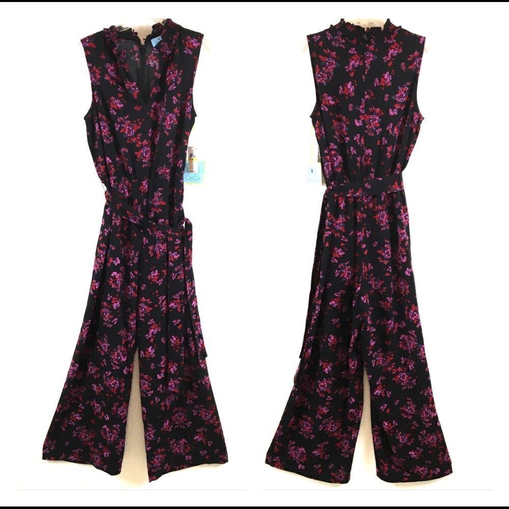 NWT CeCe sleeveless V-neck floral jumpsuit M